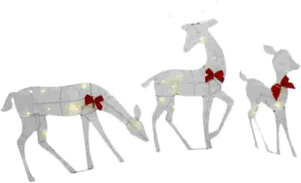 oshhni Decorações de Natal, Família de veados iluminados ao ar livre, Conjunto de 3 peças 2D Rena para decoração de festa de jardim, pátio e quintal