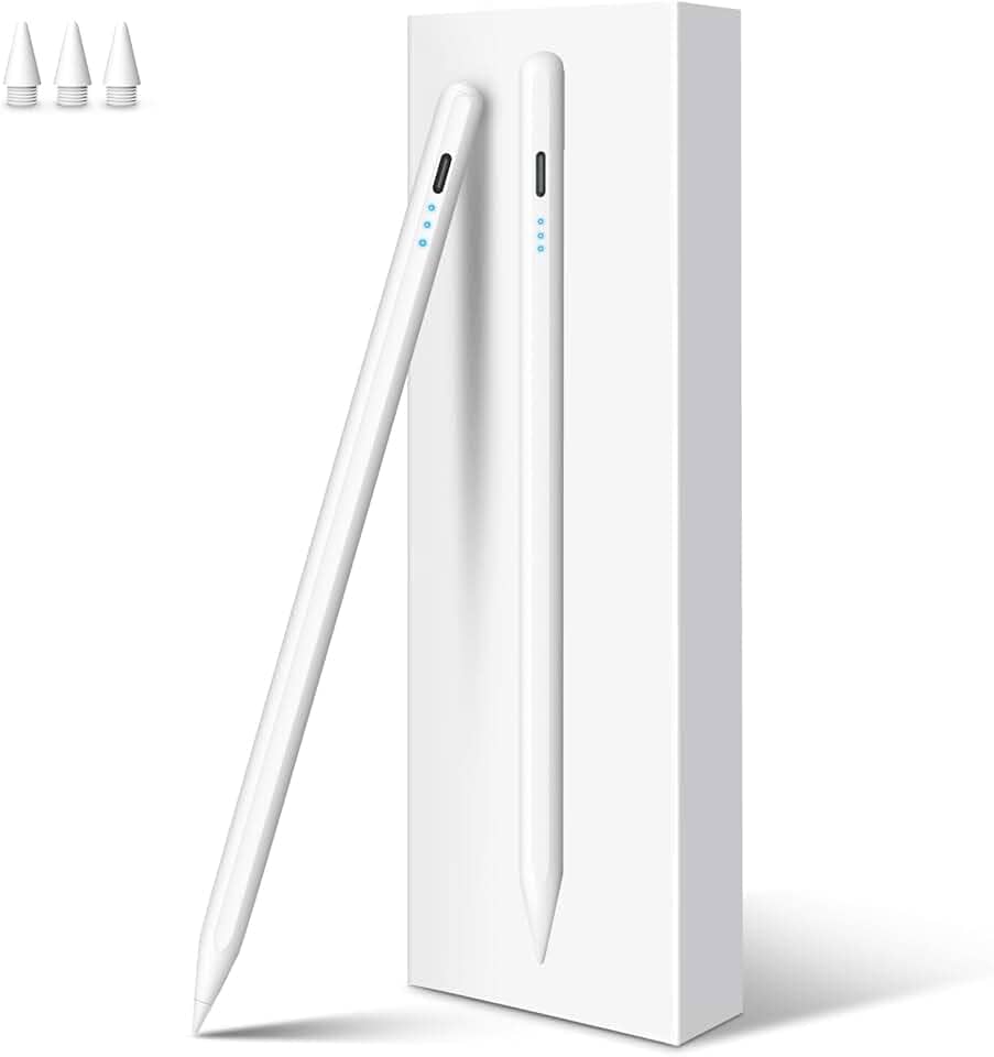 Caneta Touch Alta Precisão e Sensibilidade 2018-2025,Digiroot 4 Mins Fast Charge Pencil Para Apple iPad Air 3-5/M2/M3, iPad Pro 11"/12,9"/M4, iPad Mini 5/6, iPad 6-11 (Branco) com rejeição de palma