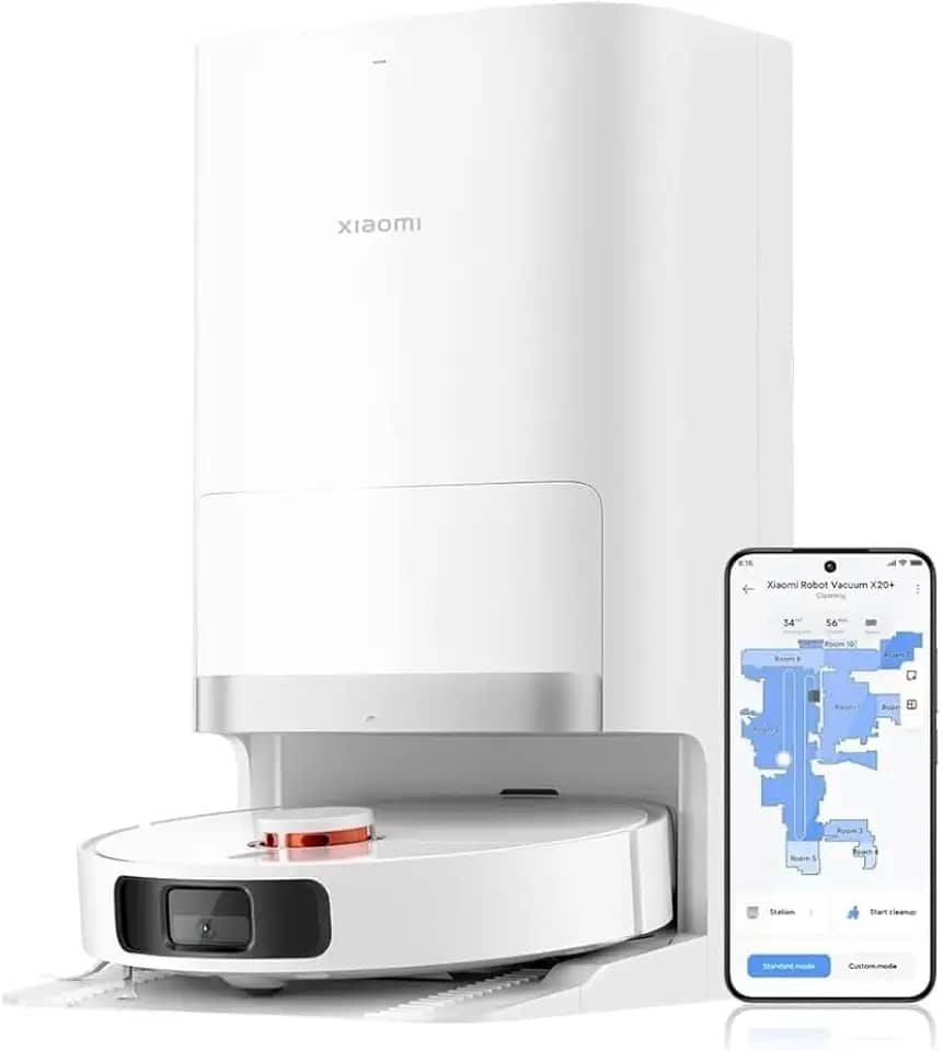 Xiaomi Robot Vacuum X20+ com estação base inteligente multifuncional 6000Pa, potência de sucção, navegação a laser LDS, controle de voz, molhado e seco, 4 L, 30 W, C101, branco
