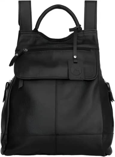 Mochila de Couro Legítimo, Preto, 30x24x10cm, 5L, Alças Reguláveis, 6 Bolsos