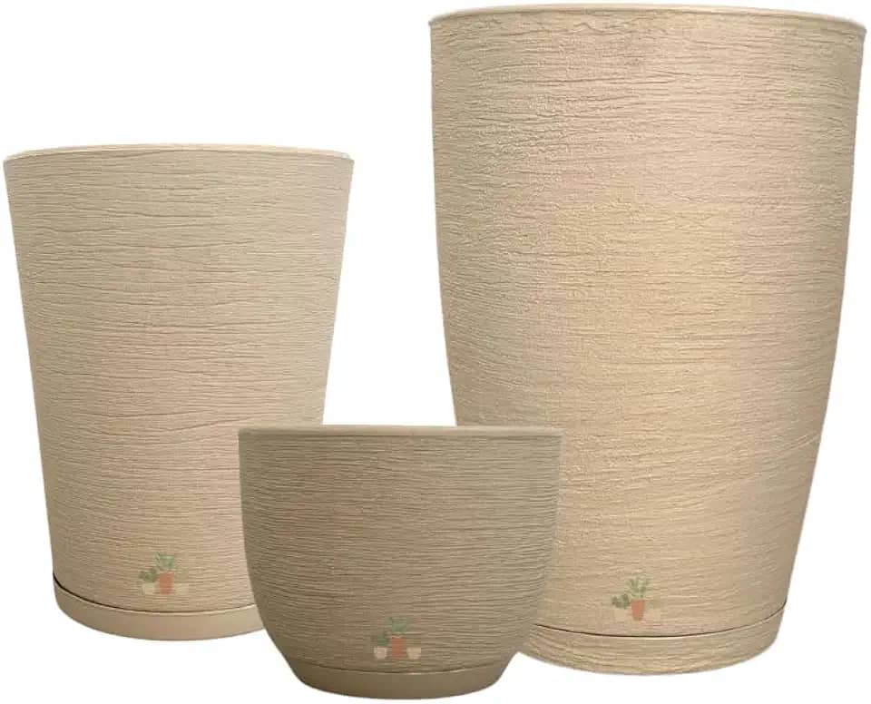 Kit 3 Vasos de Planta Decorativo Acabamento Grafiato com Alturas de 20, 31 e 44 cm (Areia)