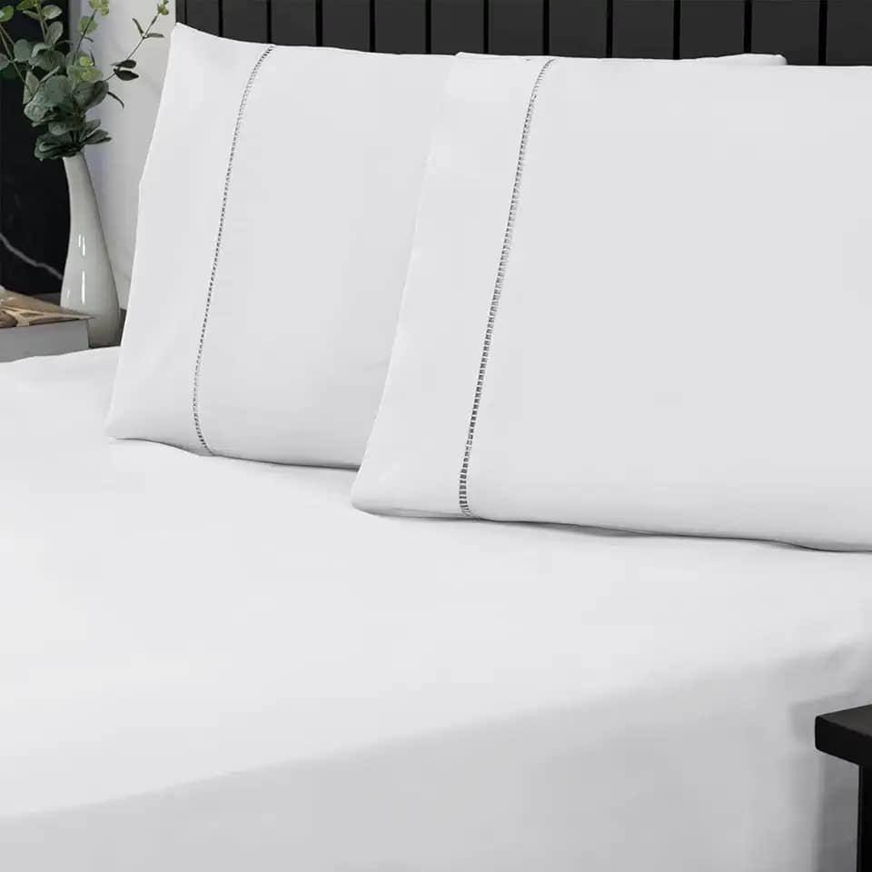 Jogo de Cama King Percal 400 Fios Ponto Palito 03 Peças, Antiácaro, Anti-pilling com Toque Macio - Branco