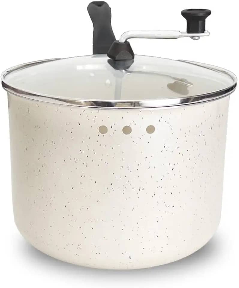 Pipoqueira Antiaderente com Tampa de Vidro Temperado, Branca, 20cm, 3,5L, Revestimento 5 Camadas Teflon, Cabos Baquelite, para Pipoca Caseira