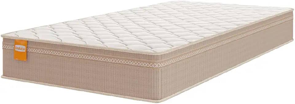 Colchão Solteiro Molas Qatar 88x188x22cm Bege/Branco Inducol - Suporta Até 200 Kg Por Pessoa