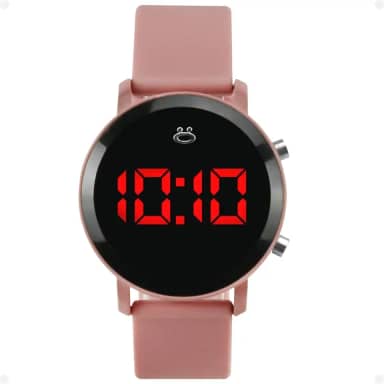 Orizom - Relógio Digital Feminino Redondo Aço Inoxidável Led Rosa Modo Silicone Casual + Caixa Premium