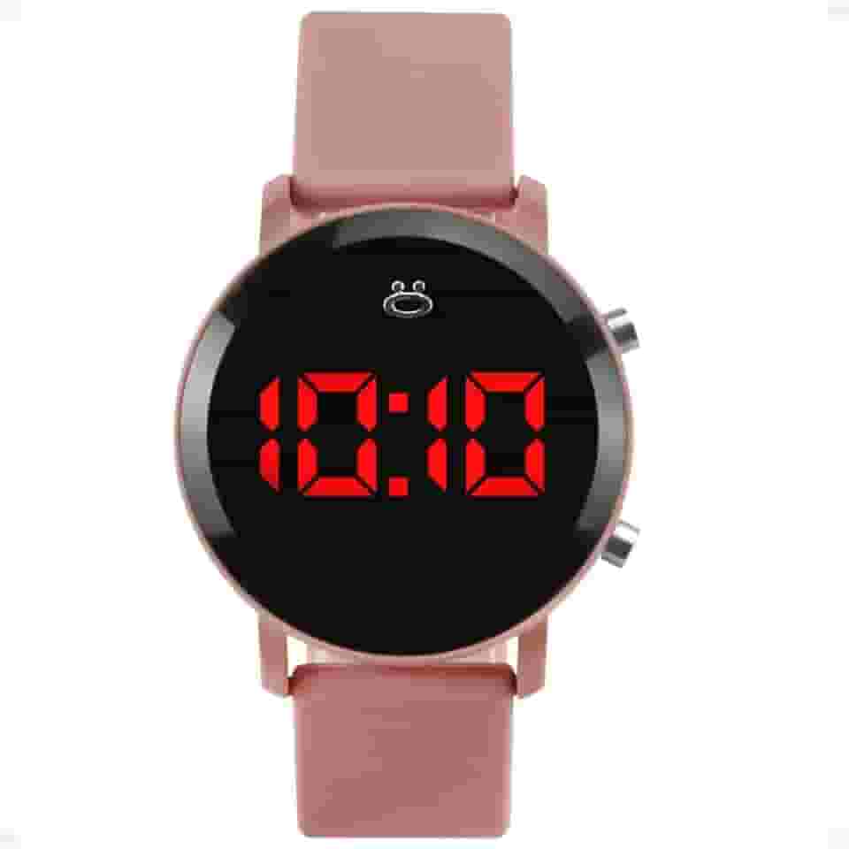 Orizom - Relógio Digital Feminino Redondo Aço Inoxidável Led Rosa Modo Silicone Casual + Caixa Premium