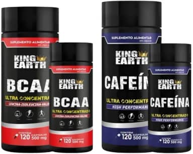 BCAA 500mg com Cafeína Anidra, Kit Suplemento para Energia e Recuperação, 120 Cápsulas