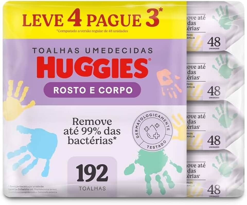 Lenços Umedecidos Huggies One & Done Leve 4 Pague 3 - 192 unidades, Huggies, Verde, pacote de 4