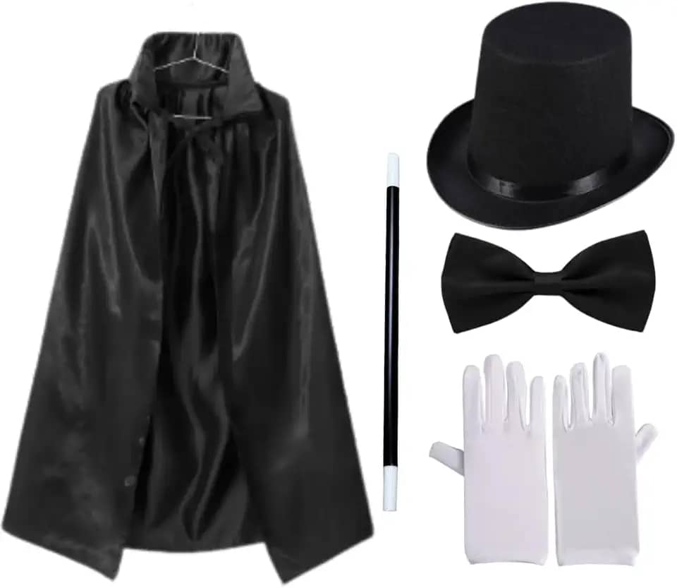 Fantasia de Mágico Cartola Varinha Gravata Capa Adulto Masculino Feminino(Fantasia sem Capa)