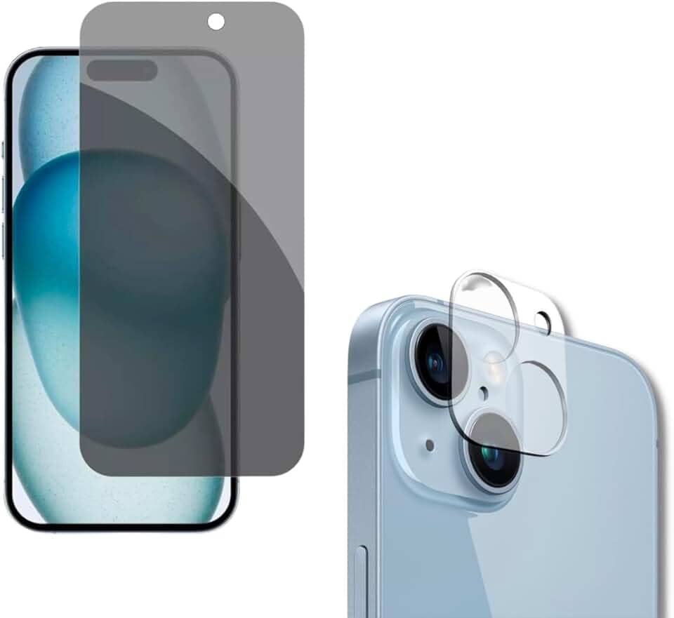Película De Vidro Privacidade 3D Anti Spy Tela Toda Para iPhone + Película Lente de Câmera (iPhone 15)