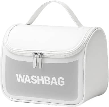 Necessaire Feminina Transparente Viagem Bolsa Ideal para Cosméticos Maquiagem Higiene Pessoal Fechamento com Zíper Fácil Acesso Design Moderno Funcional Impermeável (Branco)