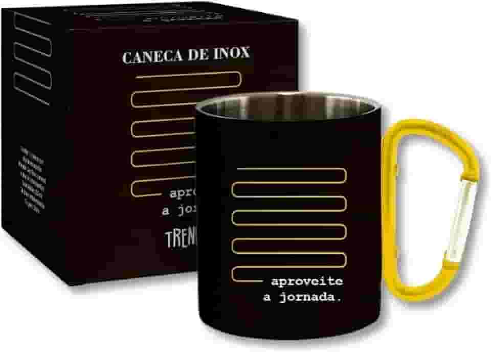 Caneca Inox com Alça Mosquetão 220ml Premium Portátil Para Acampamento Camping Viagem Trilha Esporte Resistente Leve Durável Presente Aventura Mochila Escalada Caminhada Pescaria