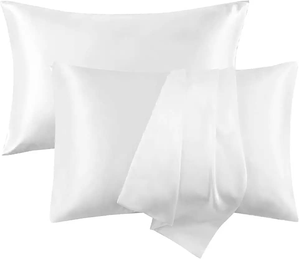 Conjunto de 2 fronhas de cetim de seda tamanho padrão com fecho de envelope presentes amigos da pele e cabelo para mulheres homens 51 x 66 cm branco