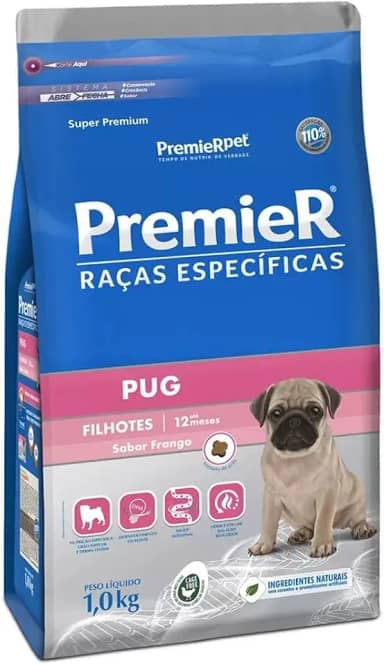 Ração Premier Raças Específicas Pug Cães Filhotes Porte Pequeno Frango 1kg