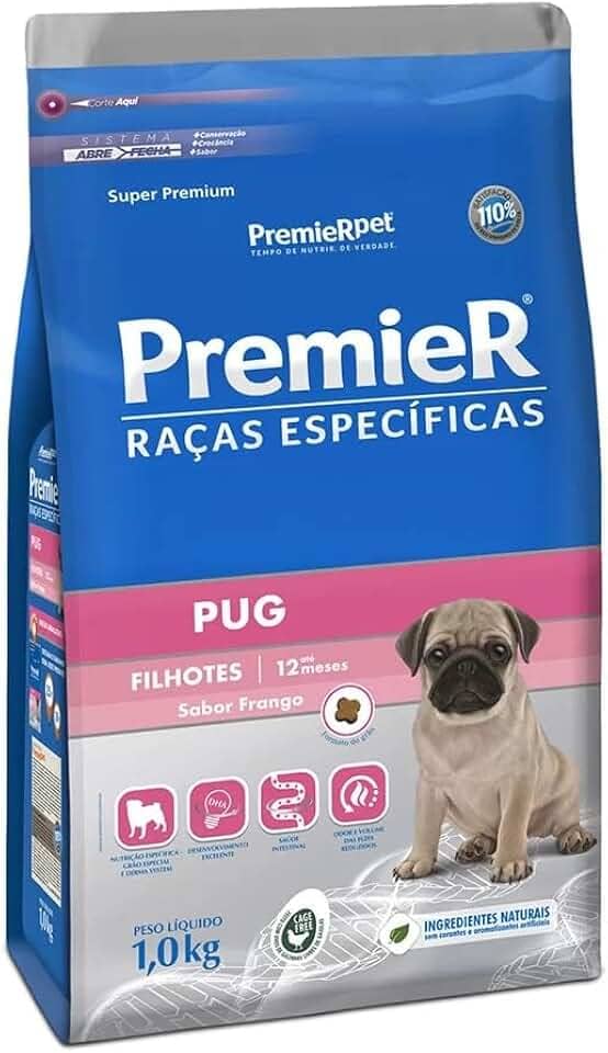 Ração Premier Raças Específicas Pug Cães Filhotes Porte Pequeno Frango 1kg