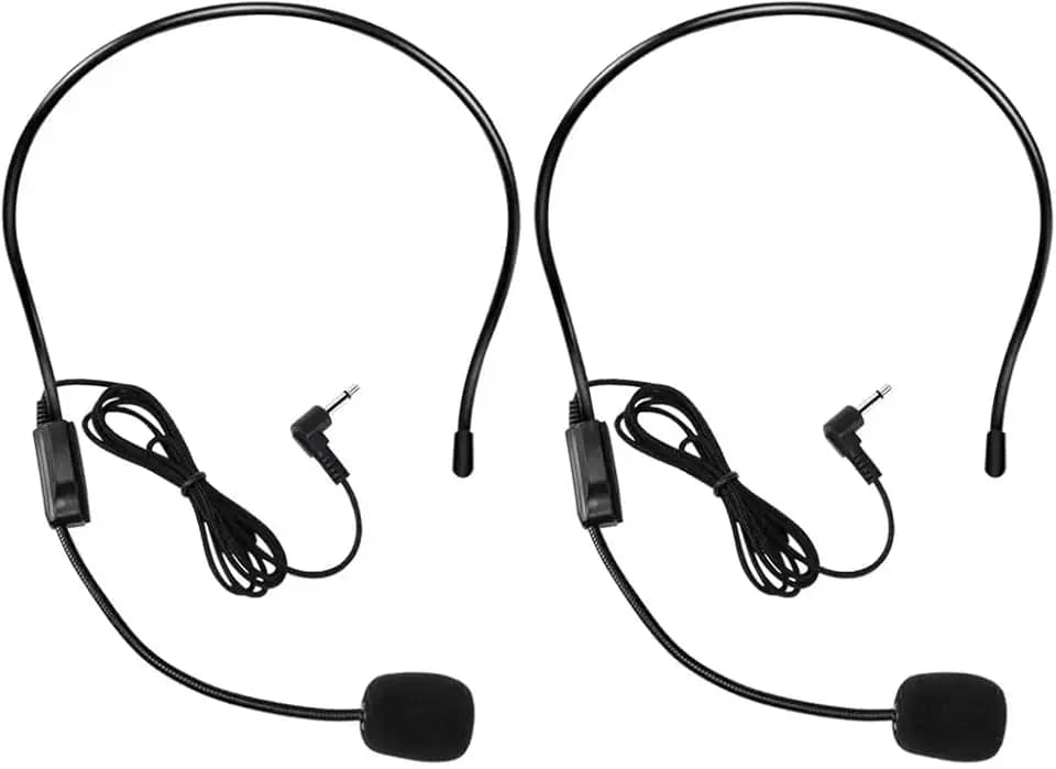2 peças de microfone fone de ouvido, boom flexível com fio para amplificador de voz, conector de 3,5 mm fone de ouvido para cantar, falar, professores, treinadores, apresentações, idosos e mais