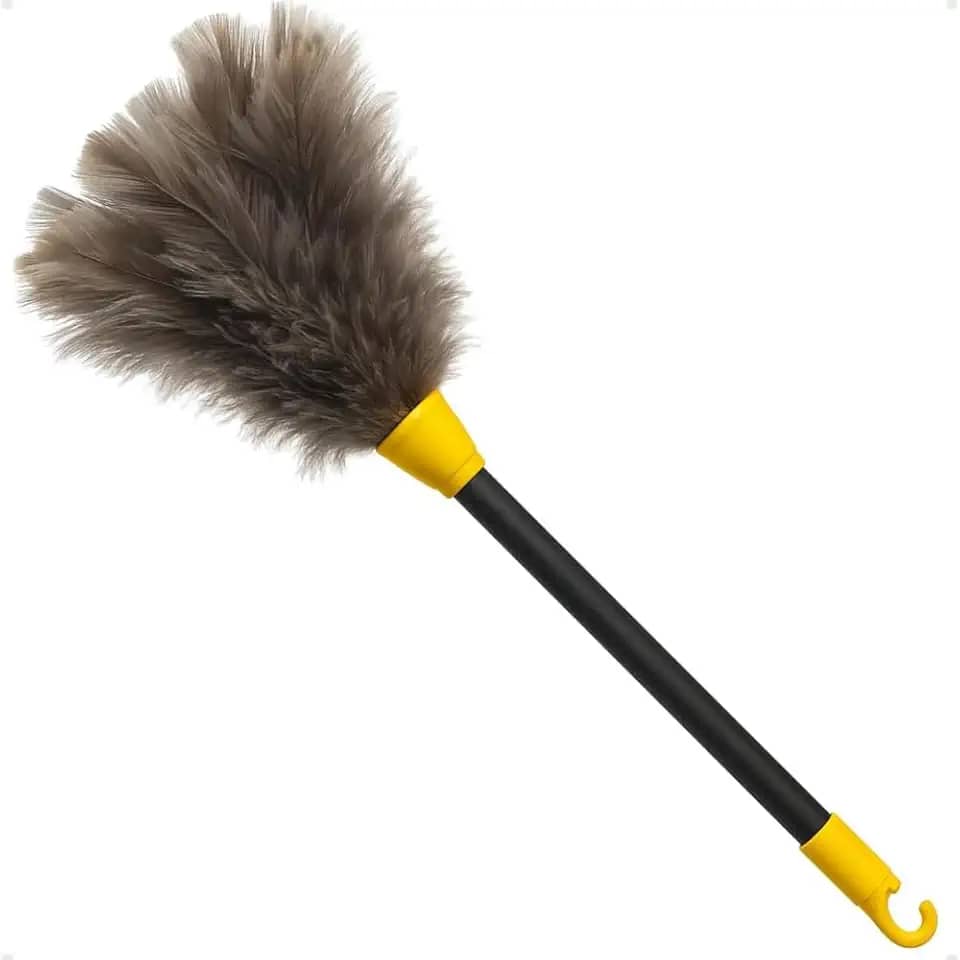 Espanador de Pó com Penas Naturais Cabo Longo para Limpeza de Móveis e Objetos 48 cm