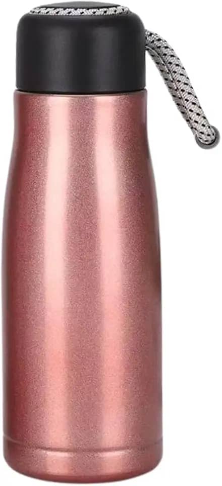 Garrafa Térmica Inox 350ml com Alça de Corda | Tampa Antivazamento e Isolamento Térmico para Bebidas Quentes e Frias (Rose.)