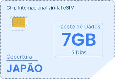 Chip Internacional Virtual eSIM, 7GB de Dados por 15 Dias, Cobertura Japão