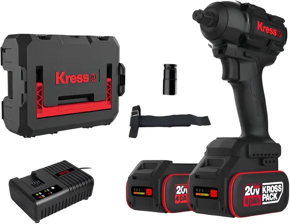 Chave de Impacto Kress KH275 20V Brushless 1/2" | 500 Nm, Auto Stop, 2 Baterias 4.0Ah, Carregador Rápido, Soquete M22, Maleta Plástica | Compacta, Potente e Profissional