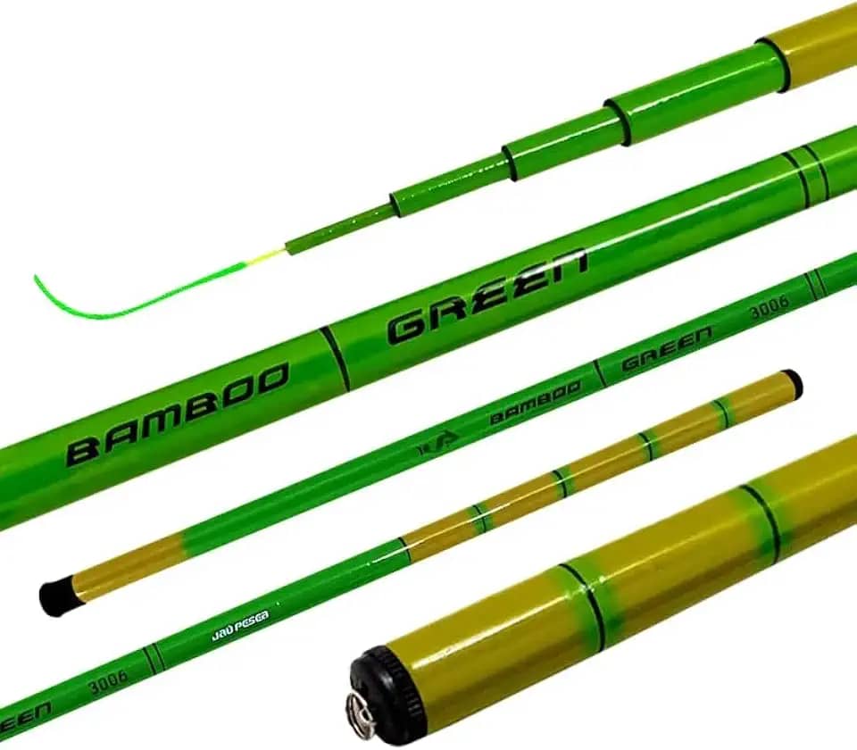 Jaú Pesca Vara Telescópica Bamboo Strong Green, Fibra de Vidro, 4kg Resistência, Ação Rápida