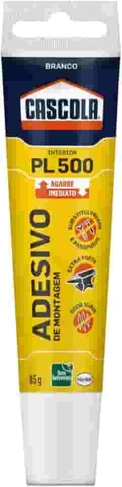 Cascola Monta & Fixa PL500 Interior Cola, Adesivo de montagem extraforte, para madeira, compensado, concreto, entre outros materiais, com agarre imediato, 1x85g