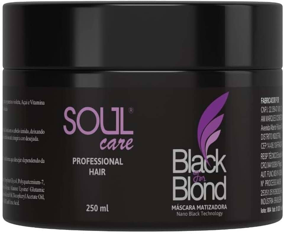 Máscara Matizadora Black Blond Para Loiras e Grisalhos Desamareladora Soul Care Profissional 300g | Máscara Matizadora Preto Black Blond Platinado Para Loira 250g