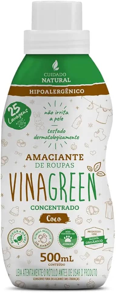 Amaciante Natural Hipoalergênico Concentrado 500ml Com Vinagre Perfume Suave Para Roupas Delicadas Pele Sensível Bebê Adulto Antialérgico (Coco)