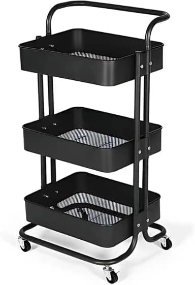 Carrinho Organizador Aço Multiuso 3 Prateleiras Manicure, Alira Home (Preto)