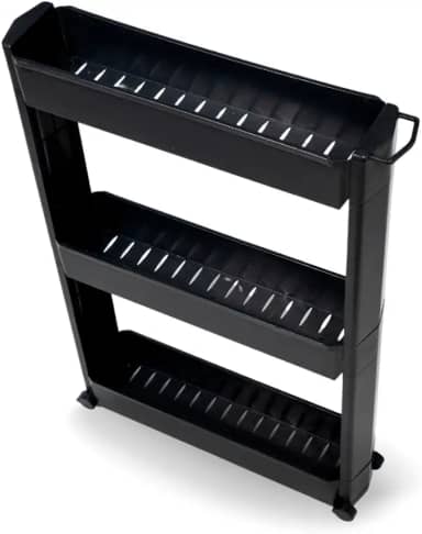 Armário Carrinho Organizador Multiuso com Rodinhas Banheiro Lavanderia Cozinha Quarto (Preto)