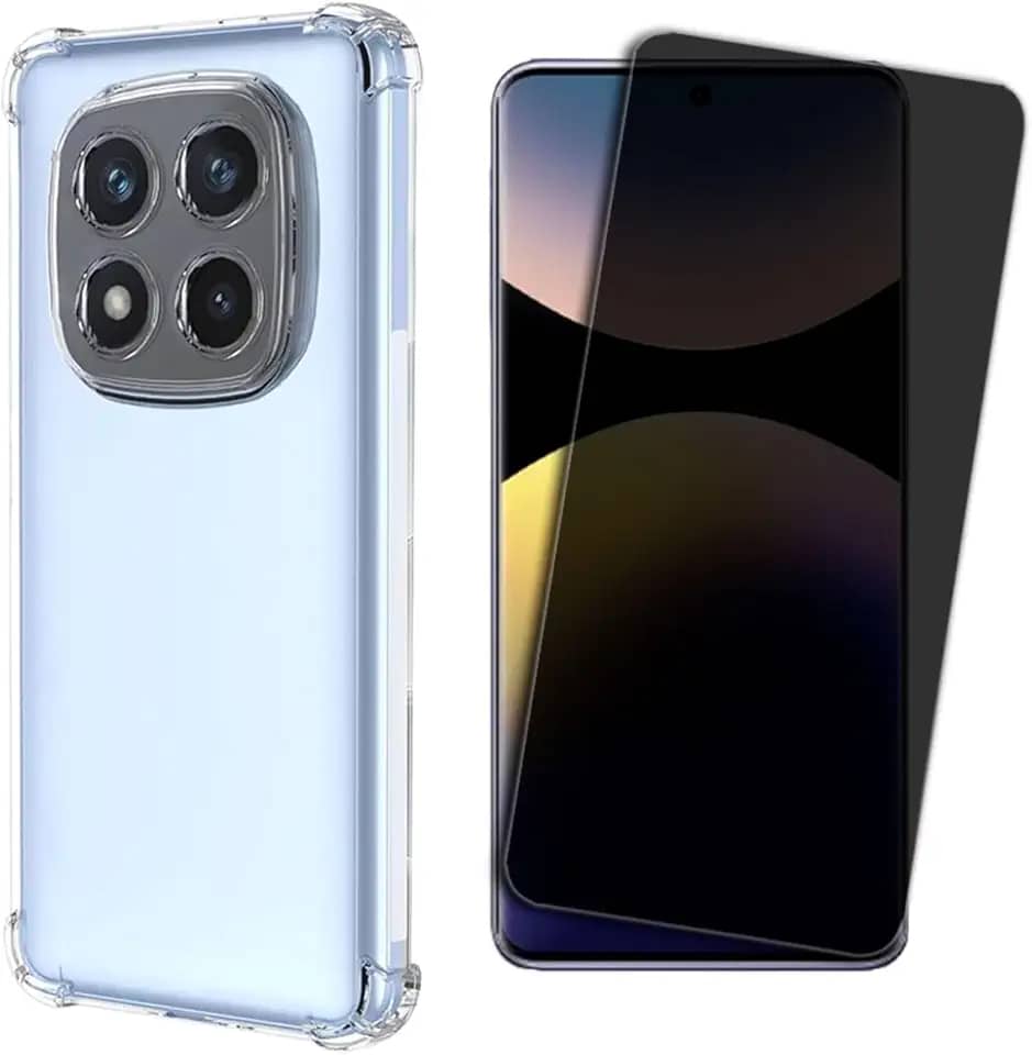 Kit Capa Anti Impactos para Xiaomi Redmi Note 14 Pro 5G, Película 5D Privacidade Anti-Curioso, Kit Aplicação, Case Proteção da Câmera, Bordas Antiquedas