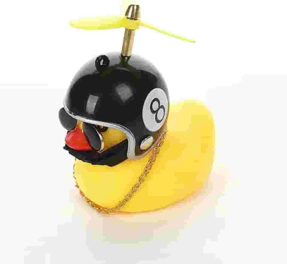 MEISI – Pato amarelo com capacete para decoração de carro, fofo, luz de advertência de sino de bicicleta, luz de buzina com capacete, para uma variedade de ocasiões