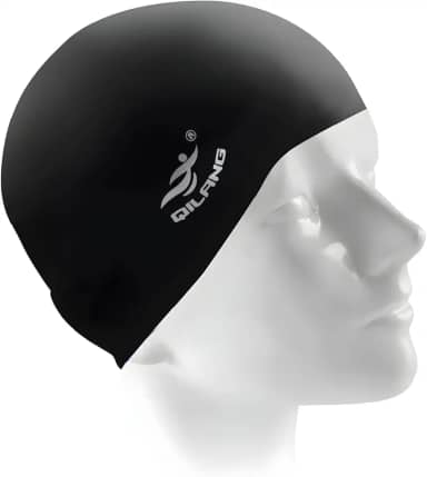 Touca de Natação Profissional, Silicone Preto, Design Ergonômico