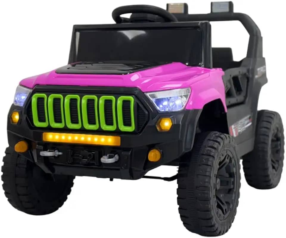 Bang Toys - Jipe Elétrico Infantil Titan XR 12V - com Portas que Abrem, Luzes de LED, Sons, Entrada USB/MP3, Controle Remoto - Suporta até 30kg - Cor Rosa