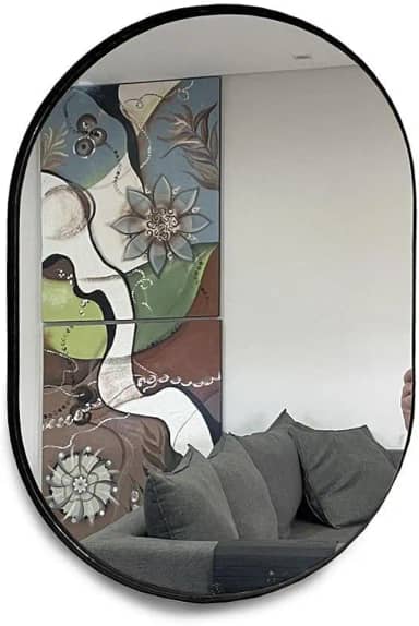 Espelho Oval 60x40cm com Moldura Cor:Preto
