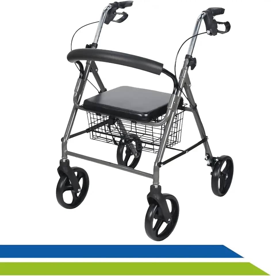 Andador Dobrável Regulável com Assento 4 Rodas até 135kg Adulto Idoso Hidrolight