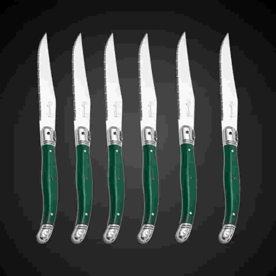 Jogo De Facas Laguiole 6 Artigos Com Cepo De Madeira (Verde)