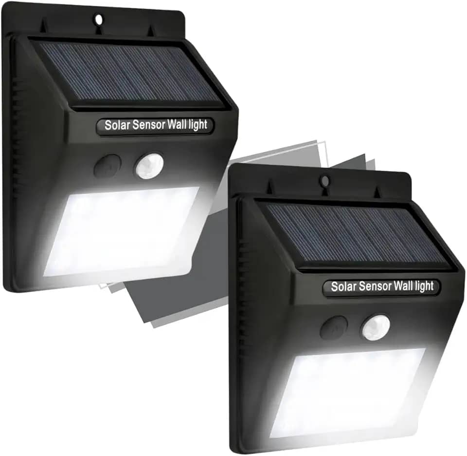 Kit 2 Luminária Solar Led Arandela com Sensor de Presença Automático Luz Externa de Parede Jardim Resistente a Água