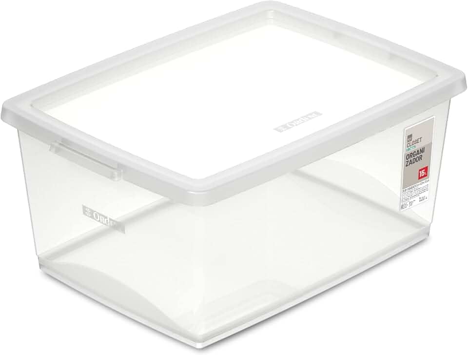 Ordene - Caixa Organizadora Plástica de 15 Litros com Tampa, Cor Cristal, Linha My Closet