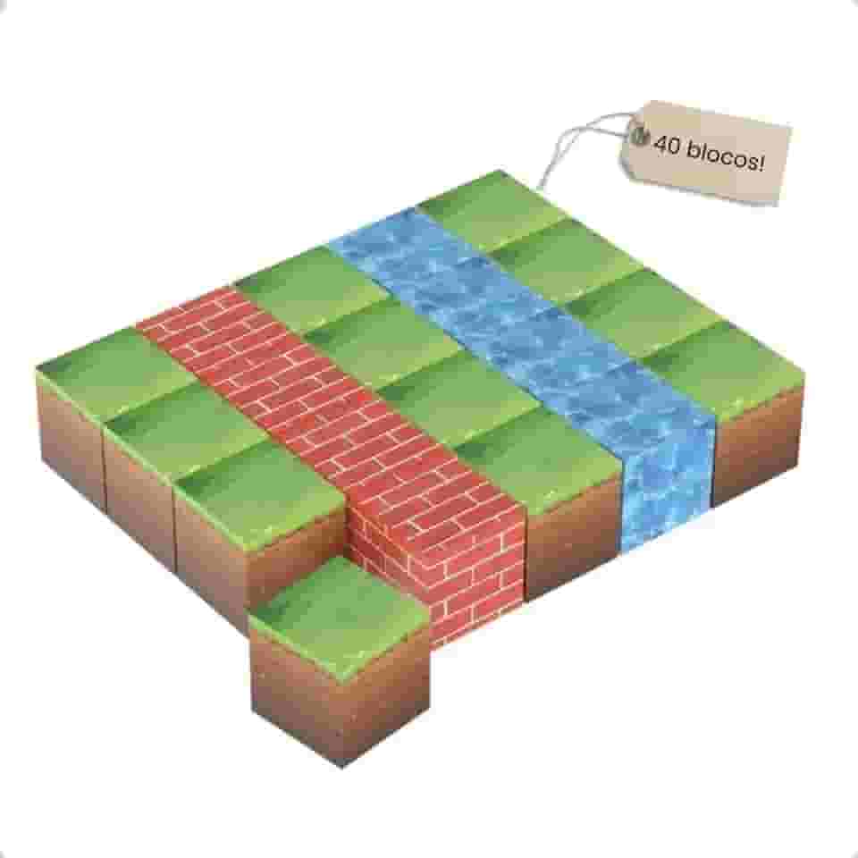 Blocos de Construção Educativos Magnetico, 40 Peças, Grama, Água e Tijolos, 2x2cm, Brinquedo Criativo para Crianças - MineCraf-T
