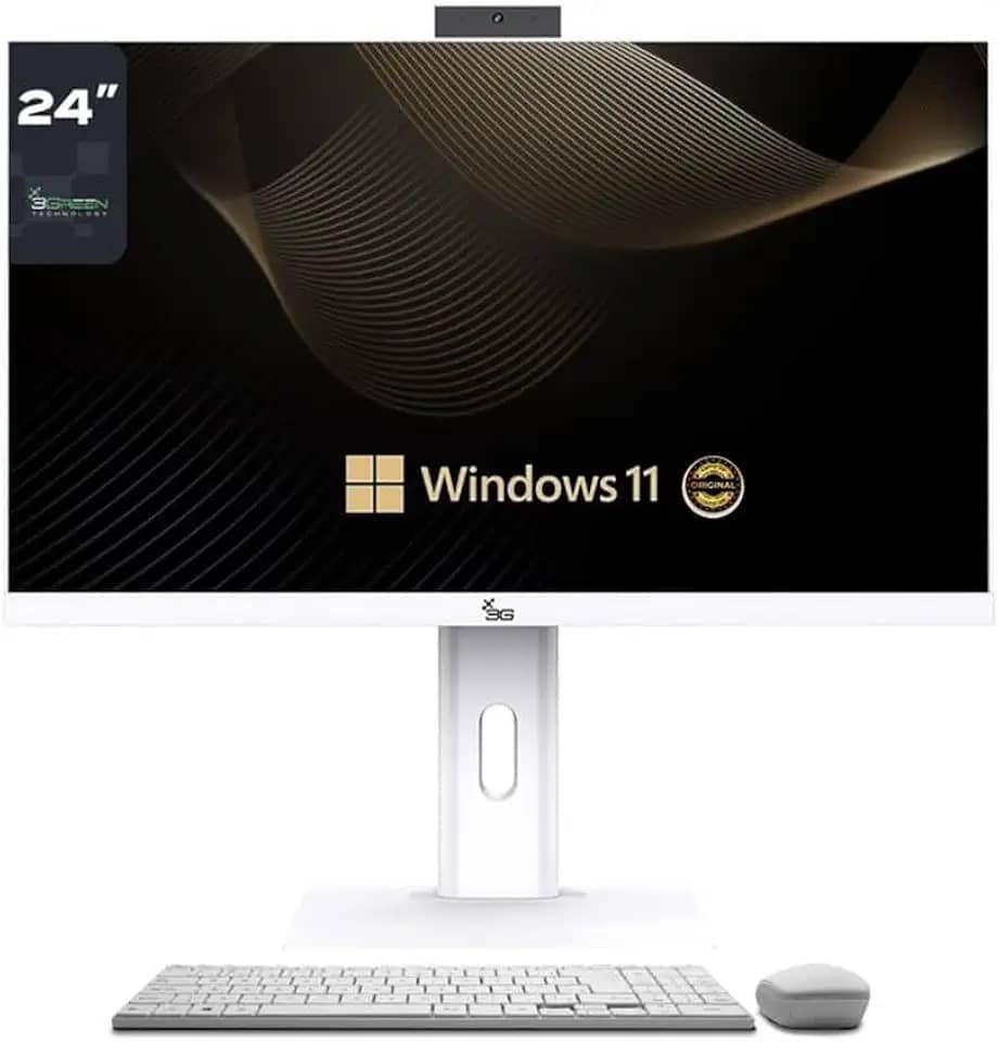 Computador All In One 24" Branco, Intel i3 9100, 16GB DDR4, SSD 512GB, Windows 11 Original, Webcam, Wi-Fi, 3Green Unique
