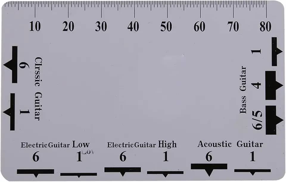 Medidor de ação de cordas, 2 peças, régua de ação de corda, ferramenta de medição Luthier dupla face de plástico para baixo de guitarra, acessórios de guitarra