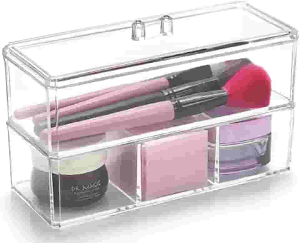 Organizador em Acrílico com Divisórias e Tampa, Acrílico Store, Transparente, Médio