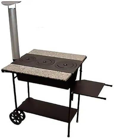 Fogão A Lenha De Ferro Fundido Chaminé, Pedra E Carrinho