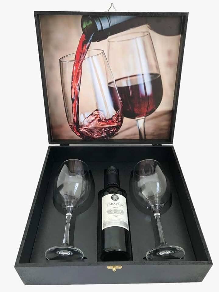 Box Premium Vinho Tinto 375ml Presente Wine 02 Taças Vidro