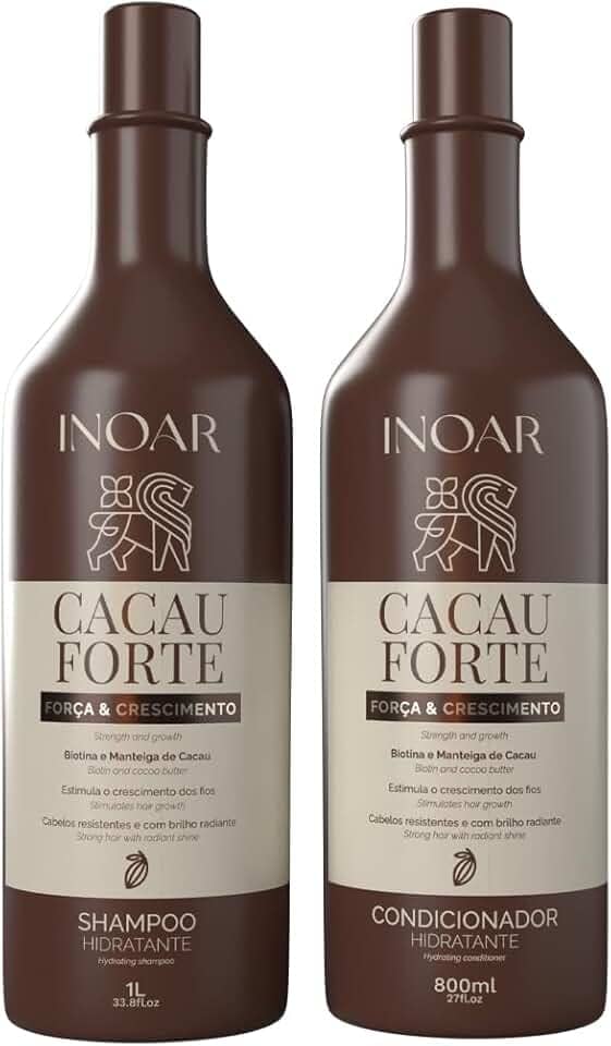 Inoar, Cacau Forte, Kit Shampoo 1L + Condicionador 800ml, Crescimento Saudável e Hidratação Intensa, Biotina e Manteiga de Cacau, Para Cabelos Enfraquecidos e Quebradiços