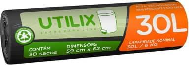 Utilix 510024312 - Saco para lixo, 30 litros, Preto, Rolo com 30 sacos