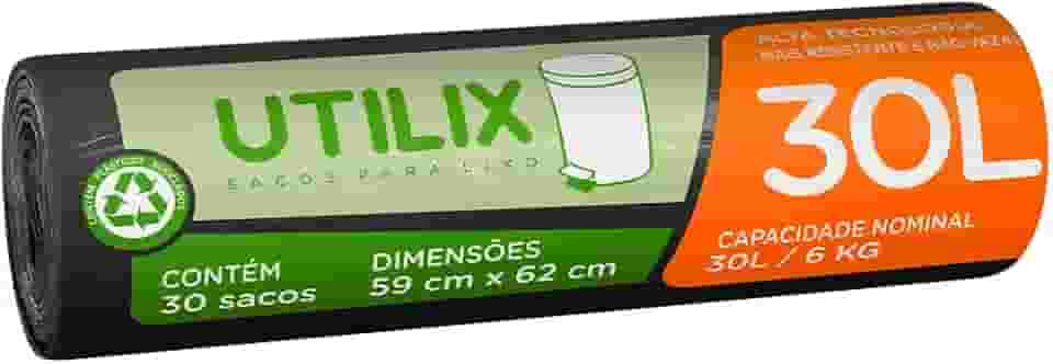 Utilix 510024312 - Saco para lixo, 30 litros, Preto, Rolo com 30 sacos