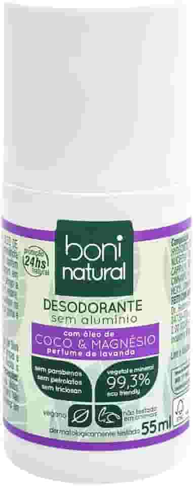 Desodorante Roll-On sem Alumínio, Natural, Vegetal e Vegano, Coco e Magnésio, com Perfume Suave de Lavanda, Boni Natural, 55ml