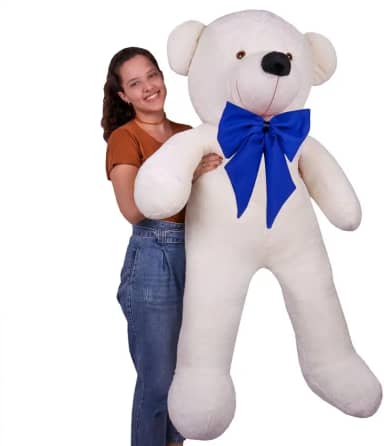 Urso de Pelúcia Gigante, 140 cm, Marrom, Teddy Grande (Baunilha Laço Azul)